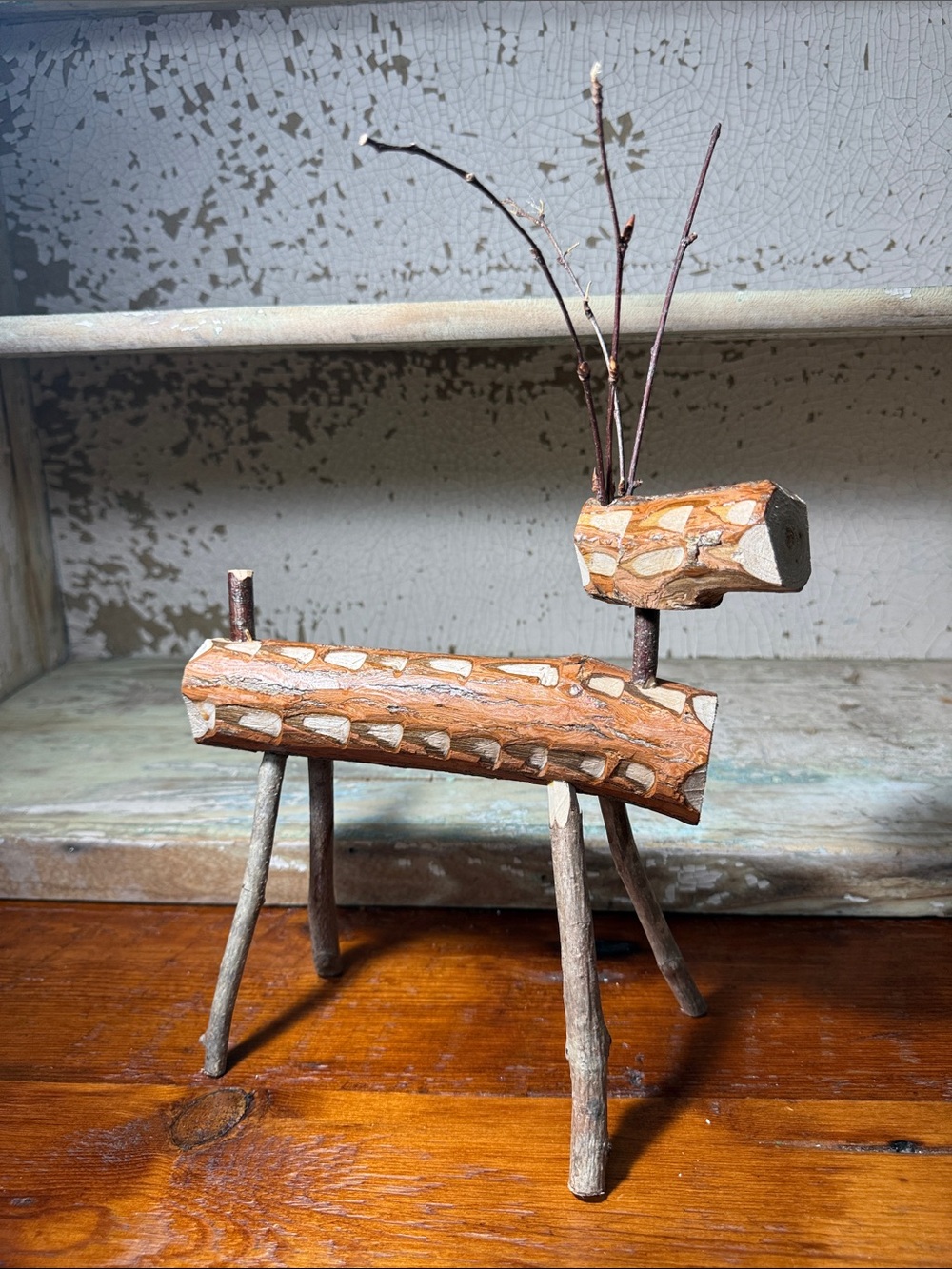 🪵 Natural Wood Branch/Twig Deer Sculpture - Rustic Home Art Decor